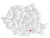 Map of Romania highlighting the location of Bucharest