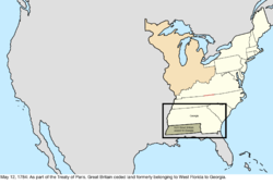 Map of the change to the United States in central North America on May 12, 1784