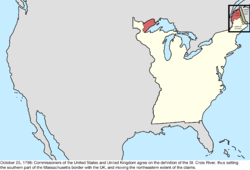 Map of the change to the international disputes involving the United States in central North America on October 25, 1798