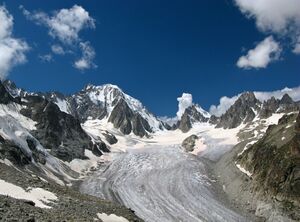 glacier in Switzerland flowing down from the Mont Blanc massif