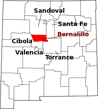 Map of New Mexico highlighting بيرناليلو