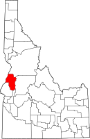 Map of Idaho highlighting آدمز