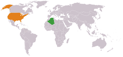 Map indicating locations of Algeria and USA