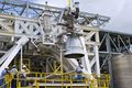 An NK-33, renamed to Aerojet AJ26, in a Test Stand at John C. Stennis Space Center.