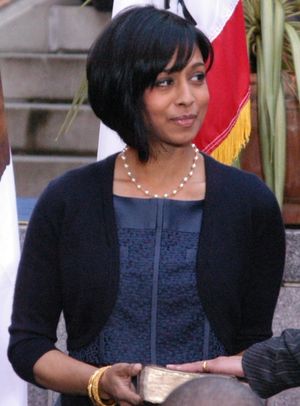 Maya Harris at Kamala Harris inauguration as Attorney General.jpg