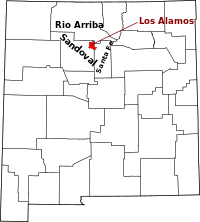 Map of New Mexico highlighting لوس ألاموس