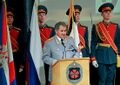 Defence Minister Sergey Shoigu delivering a speech on Military Intelligence Day