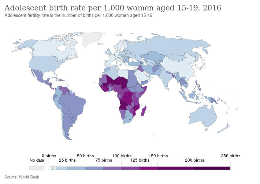 Adolescent birth rate per 1,000 women aged 15-19, OWID.svg