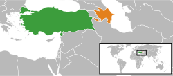 Map indicating locations of Turkey and Azerbaijan