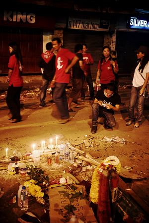 A makeshift shrine on the spot where a protester was shot