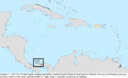 Map of the change to the United States in the Caribbean Sea on October 1, 1979