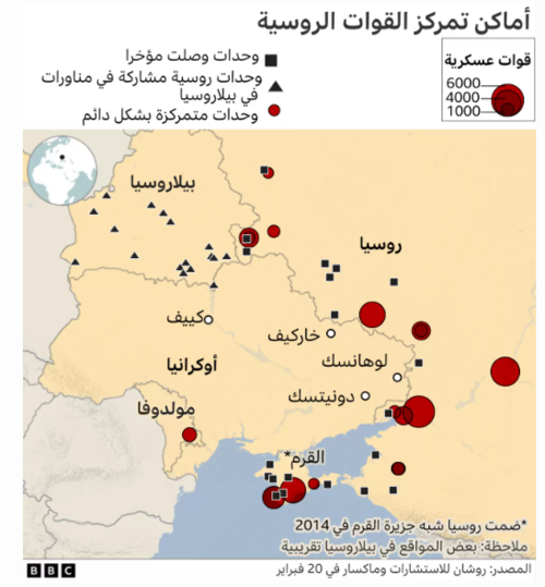 أماكن تمركز القوات الروسية.