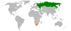 Map indicating locations of Russia and South Africa