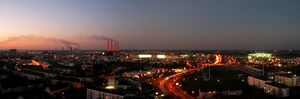 Skyline of Wolfsburg at dusk