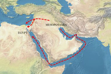 a colored map showing Mesopotamia and Egypt