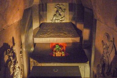 Reproduction of the Pakal's sarcophagus ( Museo Nacional de Antropología ) in Mexico