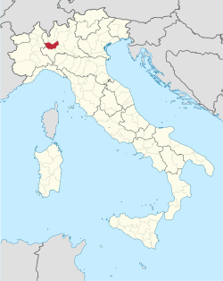 Map highlighting the location of the province of Milan in Italy