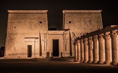 The well preserved Temple of Isis from Philae is an example of Egyptian architecture and architectural sculpture.