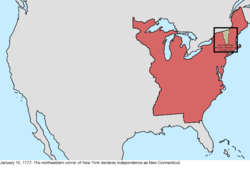 Map of the change to the international disputes involving the United States in central North America on January 15, 1777