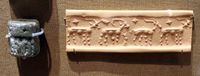 Late uruk/ Jeldet Nasr period cylinder seal (3350-2900 BC).