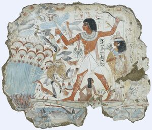 Fresco which depicts Nebamun hunting birds; ح. 1350 BC