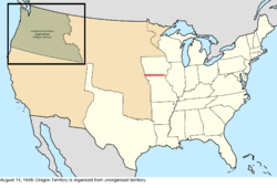 Map of the change to the United States in central North America on August 14, 1848