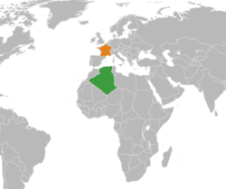 Map indicating locations of الجزائر and فرنسا