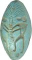 قرد بجوار نخلة، يرمز إلى شروق إله الشمس اليومي، على خرزة تميمة مصرية (حوالي 1300 قبل الميلاد).