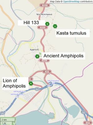Kasta tumulus and Lion of Amphipolis location map en.jpg