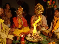 Fire rituals at a Hindu wedding, India