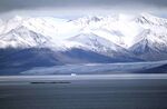 Snow-covered mountains and ice-covered sea