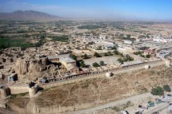 Aerial view of a fort in Gardez, the capital of Paktia province