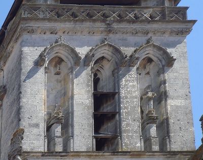 Remains of Calvinist iconoclasm, Clocher Saint-Barthélémy, La Rochelle, France.