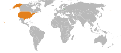 Map indicating locations of Lithuania and USA