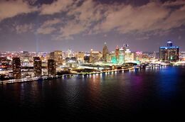 Downtown Detroit seen from Windsor, Ontario in November 2021