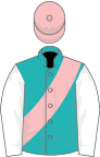 Green, pink sash and cap, white sleeves