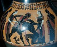 Theseus and the Minotaur. Side A from a black-figure Attic amphora, 540 BCح. 540 BC.