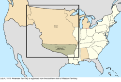 Map of the change to the United States in central North America on July 4, 1819