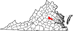 Map of Virginia highlighting Goochland County