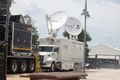 WWE HD trucks in a parking lot.