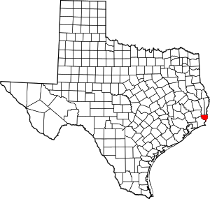 Map of Texas highlighting Orange County