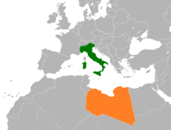 Map indicating locations of Italy and Libya