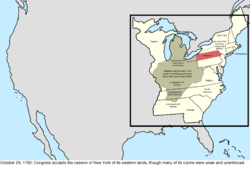Map of the change to the United States in central North America on October 29, 1782