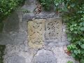 Armenian khachkars in the wall in the monastery of St. Yeghishe.