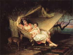كونستانت-جوزيف بروكار، كليمنتين ستورا وابنتها لوسي، ح. 1877. زيت على كنڤاه. موقع مجهول.