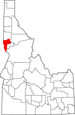 Map of Idaho highlighting Nez Perce County