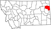 Map of Montana highlighting راتشلاند