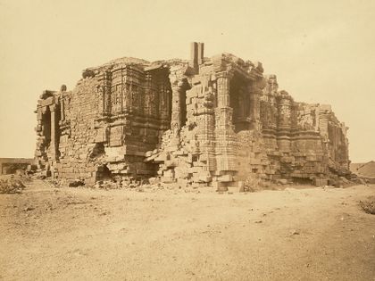 The Somnath Temple in Gujarat was repeatedly destroyed by Islamic armies and rebuilt by Hindus. It was destroyed by Delhi Sultanate's army in 1299 CE.[8] The present temple was reconstructed in Chaulukya style of Hindu temple architecture and completed in May 1951.[9][10]