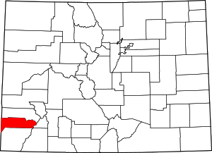 Map of Colorado highlighting Dolores County