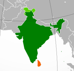 Map indicating locations of India and Sri Lanka